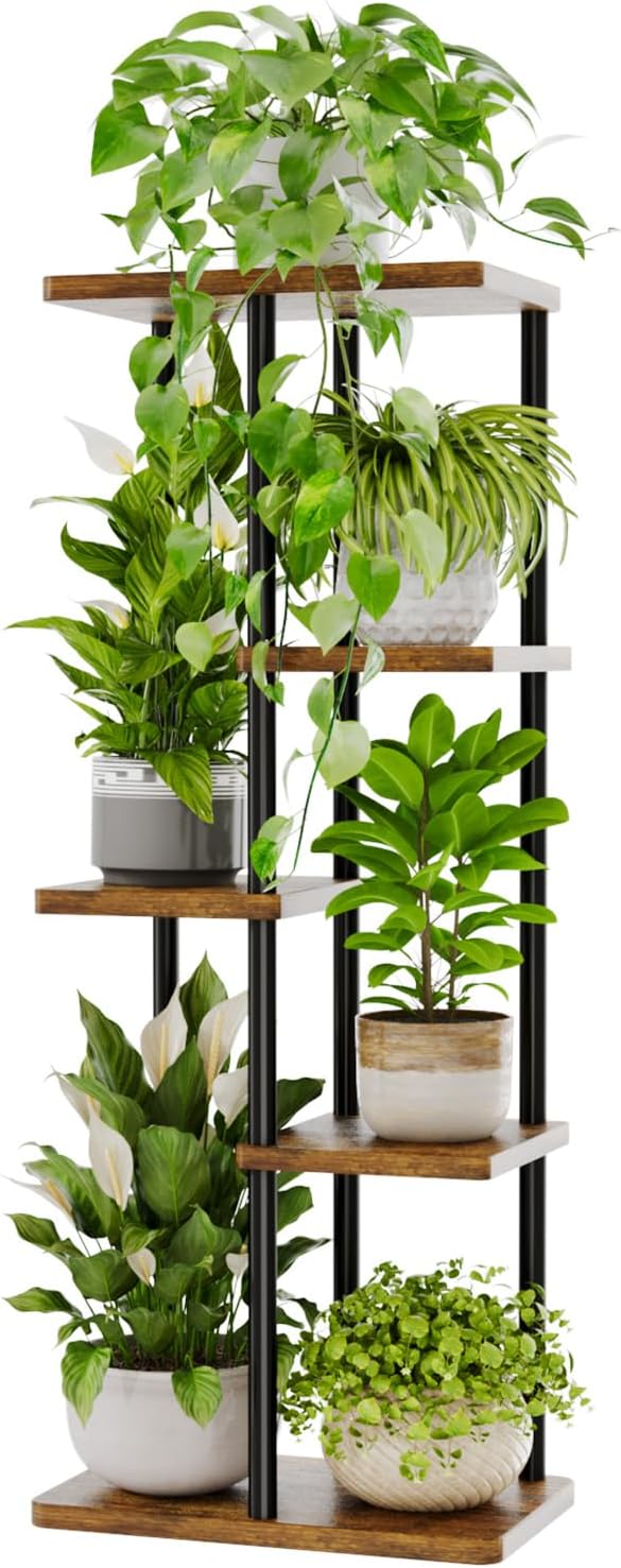 Bamworld Corner Plant Stand Indoor, 5 Tier Metal Plant Shelf for Multiple