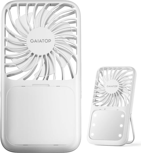 Gaiatop Handheld Mini Fan, 3 Speed Portable Makeup Mirror Fan with LED Light, 2000mAh USB Rechargeable