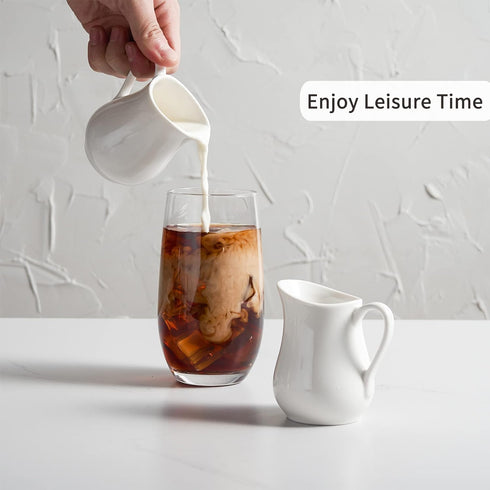 2 Pack 4 Oz Gurygo Classic White Ceramic Small Creamer Pitcher with Handle- Fine Porcelain Small Milk Pitcher - Ceramic