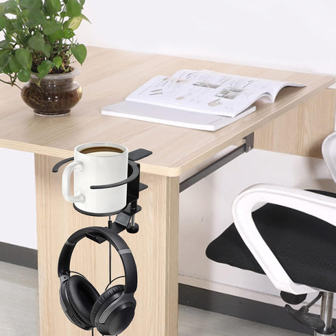 LBTING 2-in-1 Adjustable & 360 Rotating Office Gaming Accessories, Under Desk Headphone Stand, Black