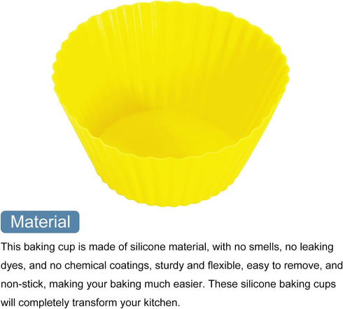 uxcell 18Pcs Silicone Cupcake Liners, Non-Stick Baking Cups for Cooking Eggs, Baking Muffins, and Making Cake (Yellow)