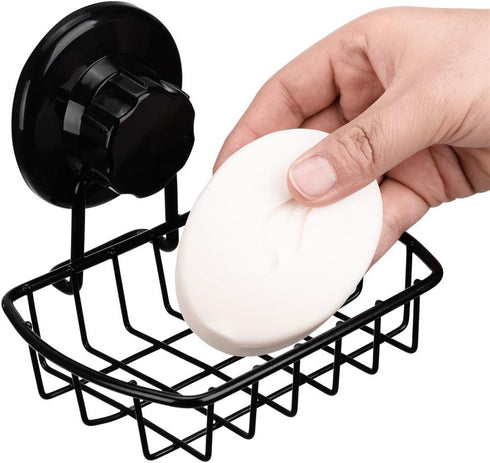 SANNO 2 Pack Suction Soap Holder, Shower Soap Dish Saver Tray for Bathroom, Sink, Stainless Steel Black