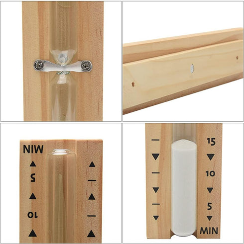 Sauna Hourglass Sand Timer, Beech Wood 15 Minutes Accurate Hour-Glass, Rotating Wooden Hour Glass (White Sand)