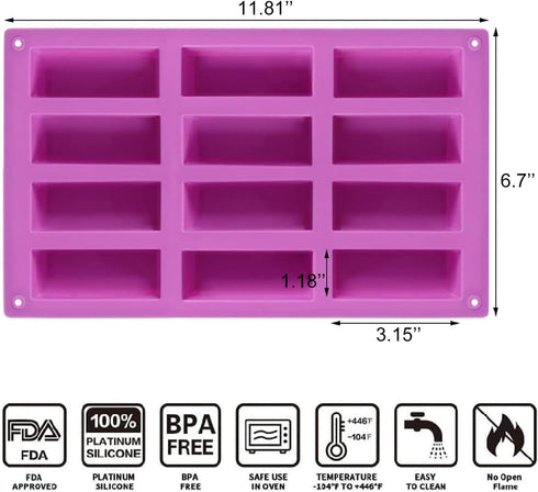 YJWYDM 12 Pack Silicone Granola Bar Molds, Rectangle, for Energy Bars, Cereal, Protein, Brownie, Cheesecake & More