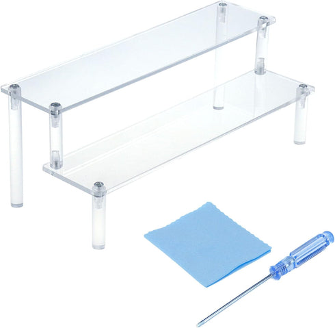 T Tulead 2 Tiers Acrylic Riser Rectangular Display Riser Stand Tabletop Clear