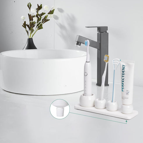 Dersyer 4 Pack 1 Pack Countertop, Mini Ceramic Toothbrush Holder Stand with Water Absorbing Stone for Bathroom Vanity