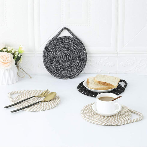 Cotton Thread Pot Trivet, Braided Cup Coaster for Kitchen, Multi-use for Hot Pan, Dish and Bowl, Set of 3, 7 Inches