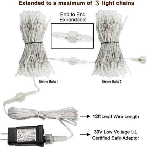 HEYFUNi 304 LED Curtain Lights Outdoor, 9.8Ft*9.8Ft Plug-in Hanging String Lights with 8 Modes for Decor