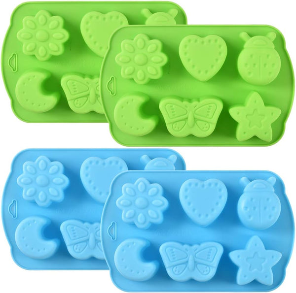 Newk Insects Silicone Candy Mold - 4 Packs 6-Cavity Animal Butterfly Moon Star 3D Bakeware Mold for Candies, Chocolate