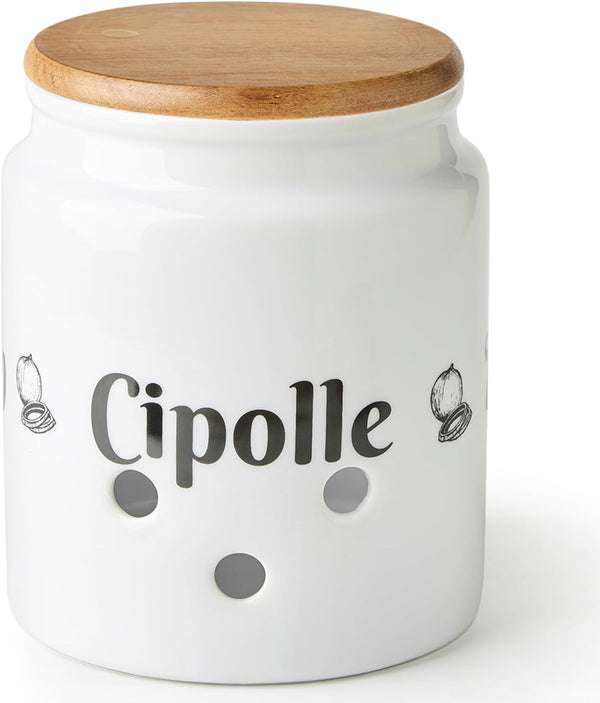 Meideal Large Ceramic Garlic Keeper for Counter, Garlic Holder Storage with Wooden Lid,
