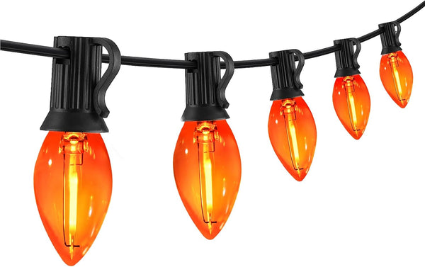 C7 Orange Halloween Lights Outdoor, 25FT LED String Lights with 25 Bulbs,