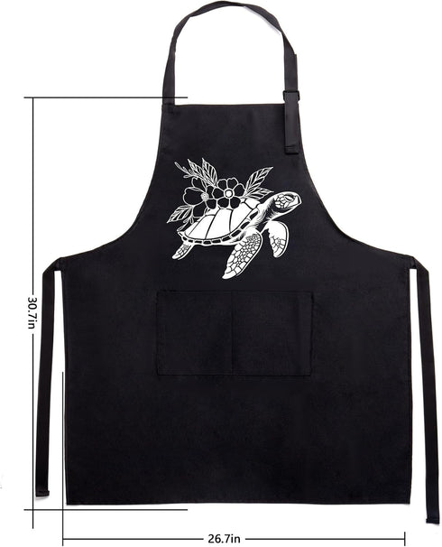 Sea Turtle Gifts for Women, Kitchen Decor Cooking Utensils Set with Unique Bamboo Cooking Spoons, Apron, Personalized