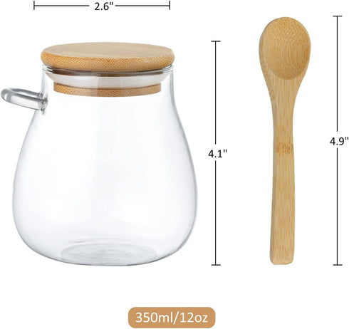 Joeyan Glass Jar with Airtight Bamboo Lid, 12 oz Salt Sugar Spice Container, Set of 2 for Kitchen Countertop