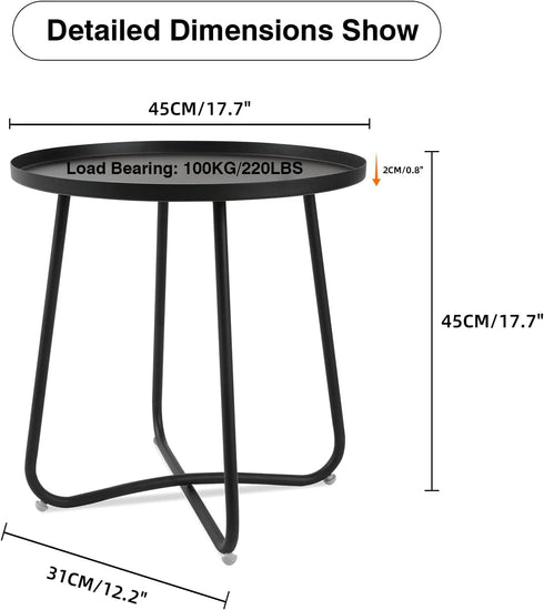 J.M.Deco Outdoor Side Table, Small Round Patio Table Weather Resistant Steel, Small Accent End Table for Patio Yard