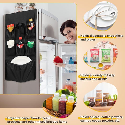 Mini Fridge Organizer with 15 Pockets, Over the Fridge Storage Organizer for Dorm, Durable Mini Fridge Caddy