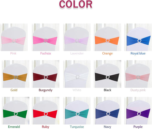 Pack 30 Howhic of Spandex Chair Sashes Bows Stretch Chair Cover Band with Buckle Slider Universal Elastic Chair Ties