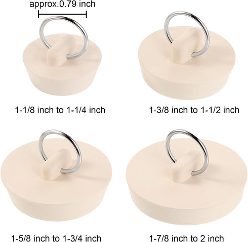 Hestya 4 Pieces Rubber Drain Stopper Set, Bathtub Sink Plug with Hanging Ring for Kitchen and Bathroom