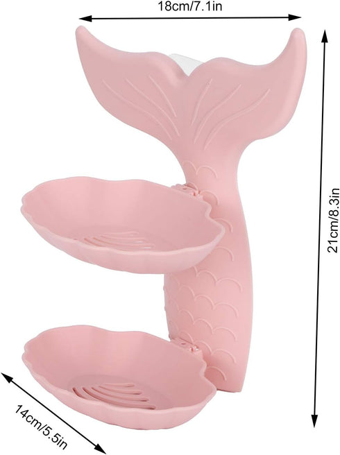 Soap Bar Holder, Self Draining Soap Dish, Mermaids Tail Double Layer Soap Dish for Bathroom Kitchen Sink