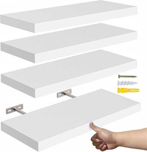 YUFLINX 16White Floating Shelves for Wall Set of 4,Rustic Wood Shelf for Room