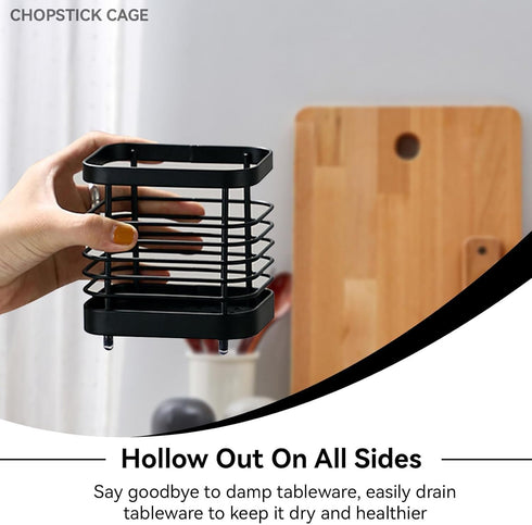 Stainless Steel Utensil Drying Rack, Silverware Draining Basket, Kitchen Dish Drying Rack (S-Black)