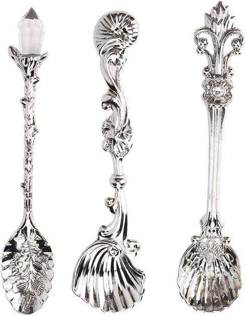 Fdit Vintage Style Coffee Spoons Set, 3 Pcs Royal Style Metal Carved Teaspoons for Kitchen and Tea Parties