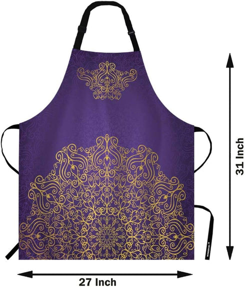 WONDERTIFY Purple Mandala Pattern Apron,Vintage Ornament Ottoman Motifs Revival Swirling Violet Abstract Tribal Bib