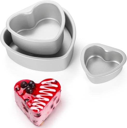 Youeon 3 Pcs Aluminum Heart Shaped Cake Pans, Nonstick with Removable Bottom, 4/6/8 Inch Baking Molds for Parties
