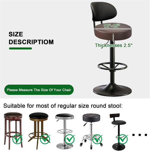 Set 6, 12-15 Inch FUANGUI Bar Stool Covers Round of Waterproof PU Bar Stool Seat Covers with Elastic Bands,Bar Stool