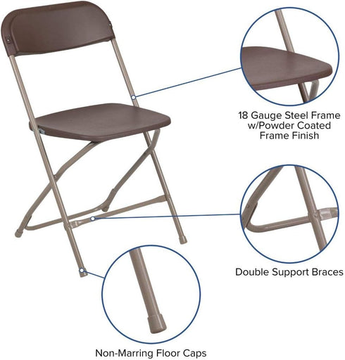 2 Pack 650LB Flash Furniture Hercules Series Plastic Folding Chair - Brown - Weight Capacity Comfortable Event