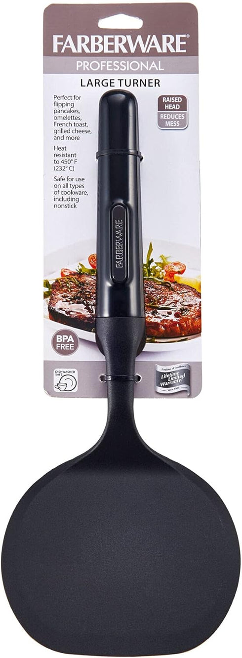 Farberware Professional Heat Resistant Turner, Safe for Non-Stick Cookware, Large, Black