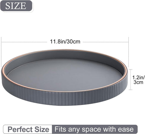 12" GORESE Round Coffee Table Tray for Home Decor, PU Leather Decorative Serving Tray for Home & Entryway Tables
