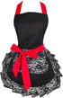 Black Lace Flirty Apron with Pocket, Retro Sexy Cooking Pinup Apron for Women