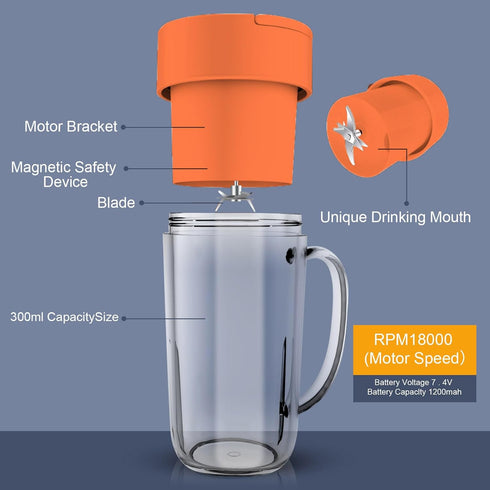 Portable Blender, 10 oz Mini for Smoothies, Fruits, and Veggies, Rechargeable USB, Easy to Clean, Suitable for