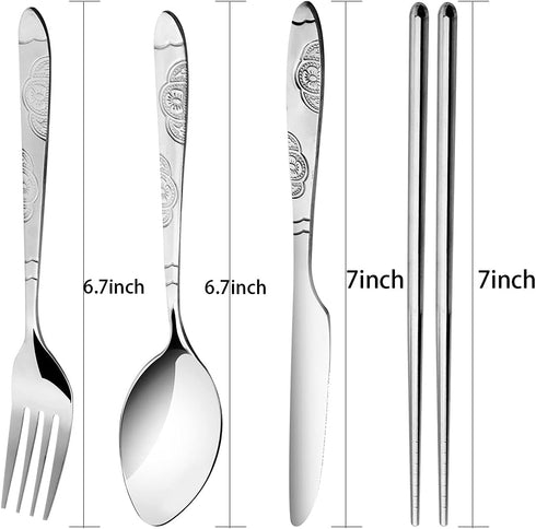 3 Pack Reusable Portable Flatware Sets with Knife, Fork, Spoon, Chopsticks, 12Pcs Stainless Steel Dinnerware with