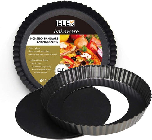 IELEK 12 Inch Non-Stick Tart Quiche Flan Pan Molds, Round Removable Loose Bottom Heavy Duty Pizza Pan