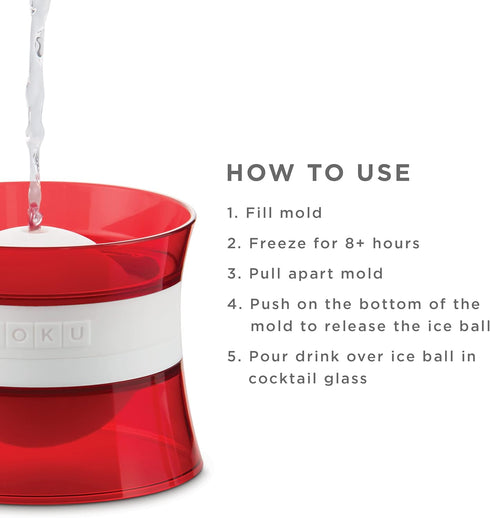 Zoku Set of 2 Silicone Ice Sphere Molds, Stackable 2.5-Inch Ice Ball Maker, Leak-free, Easy-Release, Red
