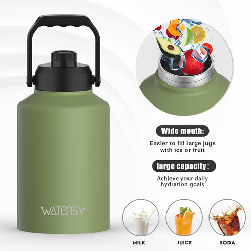 48 Proof,64oz WATERSY Half Gallon Water Bottle Insulated(Cold for Hrs),BPA Free&Leak Stainless Steel Water