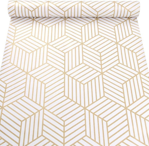 White and Gold Geometry Stripped Hexagon Peel and Stick Contact Paper, Self Adhesive Wallpaper, 118 inch x 17.7 inch