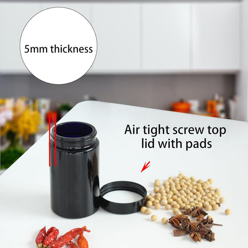Black Glass Airtight Storage Container Jar 150ml with UV Protection for Spice and Coffee