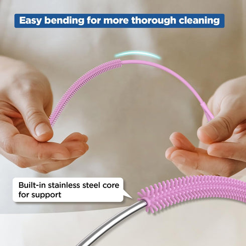 2Pcs 6mm+9mm, YOTIME Silicone Straw Cleaner Brush, Reusable Straw Brush Extra Long for Cleaning Tumbler with Handle