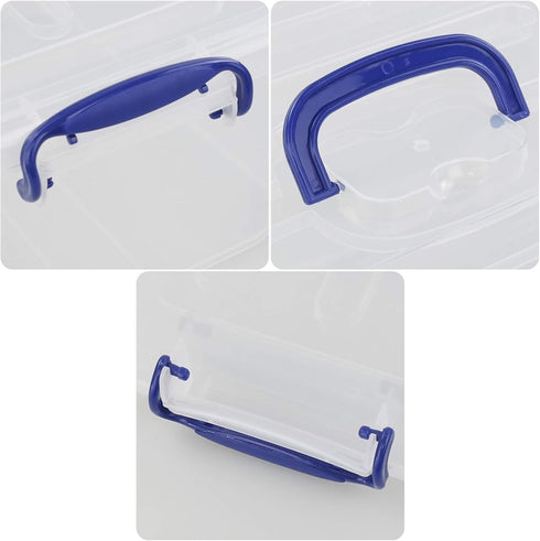 2 Packs Plastic Stackable Storage Boxes - Transparent Lid and Deep Blue Handle, Holds 8 Quart
