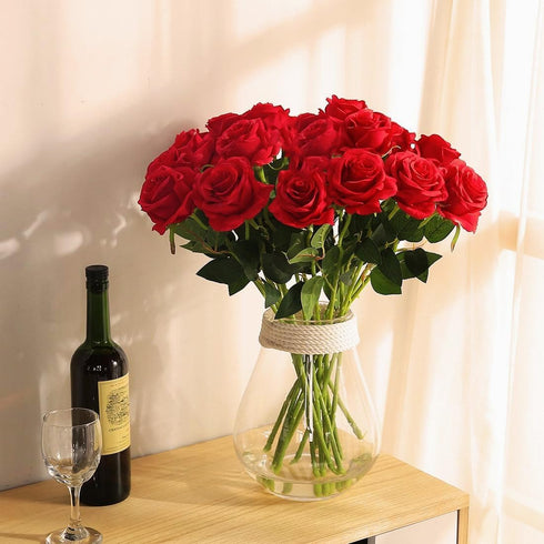 JUSTOYOU 10Pcs Artificial Roses Flowers, Realistic Silk Rose, Long Stem Bouquets for Home Wedding Decoration