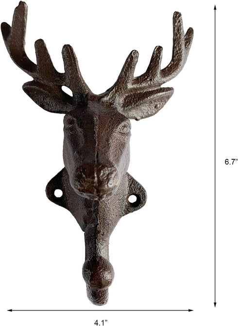 Rustic Heavy Duty Cast Iron Deer Wall Mounted Hooks - Antler Key Hat Holder, Durable Iron Hanger for Home Office