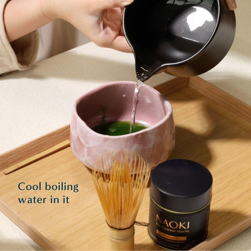 Naoki Matcha Traditional Ceramic Chawan Bowl Set, Hand Made with Black Matte Glaze for Perfect Matcha