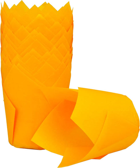 Large Tulip Baking Cups, Orange Color, 2-1/4" Base Diameter x 4" Wall Height, Parchment Paper, Case of 130 pcs