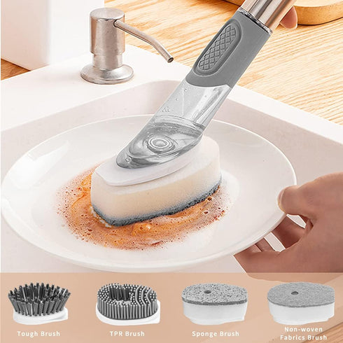 QUTHZZHY 4-in-1 Set 4 Dish Cleaning Brush Soap Dispensing Dish Brush with Replacement Heads and Storage Holder, Kitchen