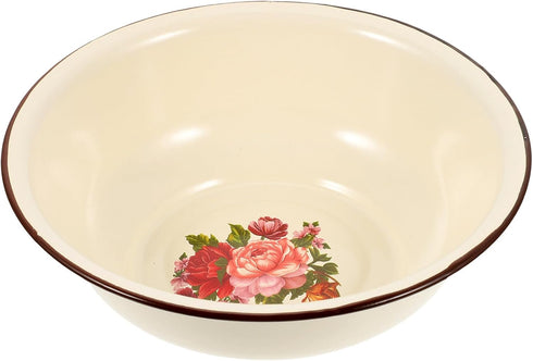 Enamel Mixing Bowl, Large Vintage Flower Face Washing Basin for Camping, Dinner Serving Platter