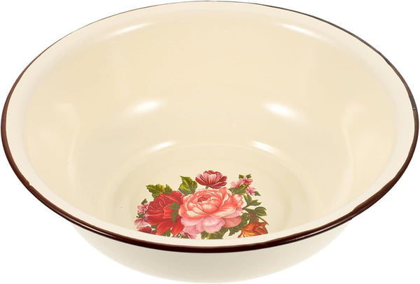 Enamel Mixing Bowl, Large Vintage Flower Face Washing Basin for Camping, Dinner Serving Platter