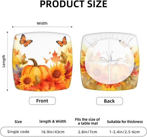 Set of 2 Removable Chair Seat Covers for Dining Room, Fall Sunflowers Stretchable Office Kitchen Chair Slipcovers Cushion Protector Pumpkins Butterfly Furniture Decor, 16.9x16.9 Inches by SHIRMDIY