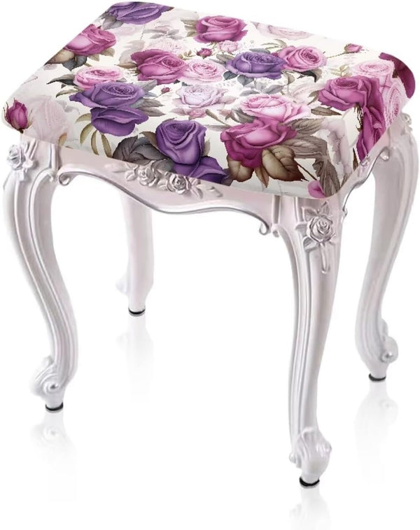 Pink Purple Rose Rectangle Stool Cover 2 Pack Bar Stool Covers Rectangle